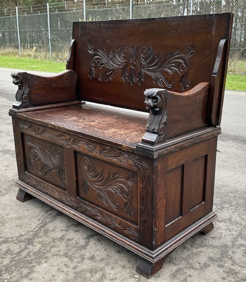 CARVED OAK MONKS BENCH - ADDITIONAL PHOTO 5