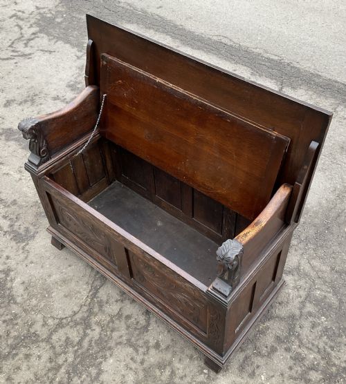 CARVED OAK MONKS BENCH - ADDITIONAL PHOTO 6