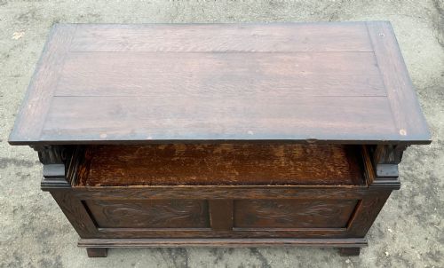 CARVED OAK MONKS BENCH - ADDITIONAL PHOTO 7