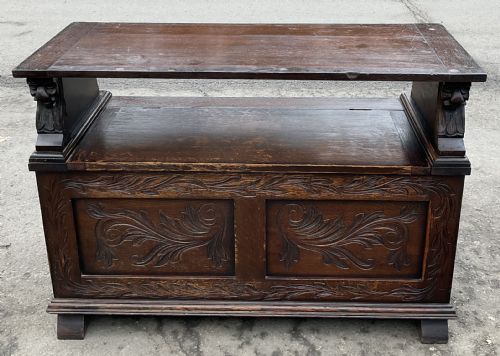 CARVED OAK MONKS BENCH - ADDITIONAL PHOTO 8