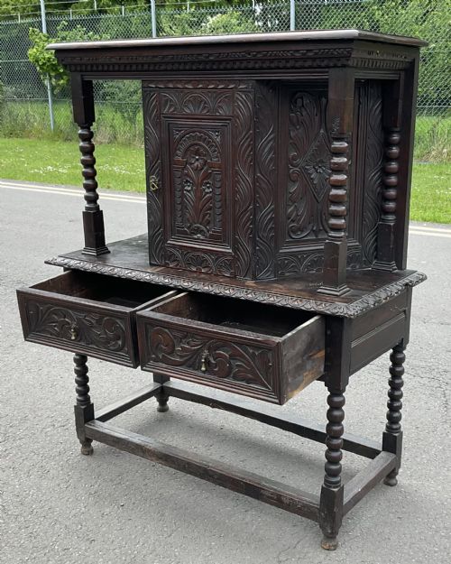 VICTORIAN CARVED OAK COURT CUPBOARD - ADDITIONAL PHOTO 6