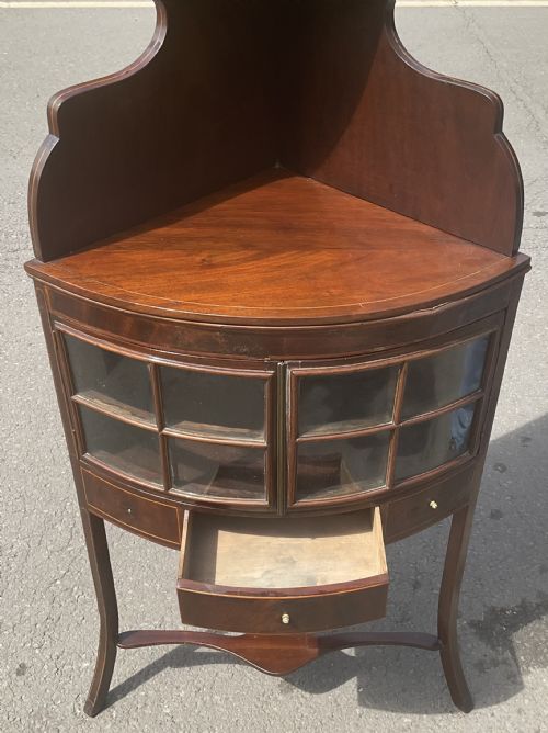 EDWARDIAN INLAID MAHOGANY CORNER CABINET - ADDITIONAL PHOTO 5