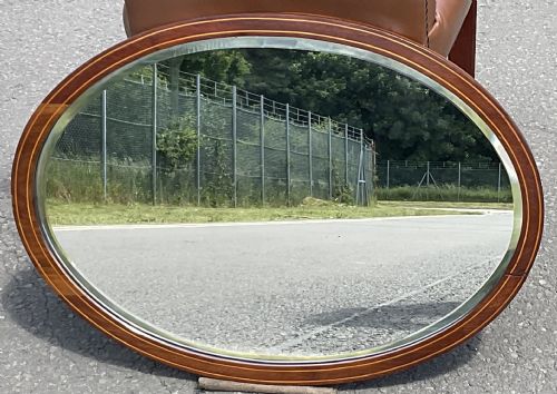 Edwardian Oval Inlaid Mahogany Hanging Wall Mirror