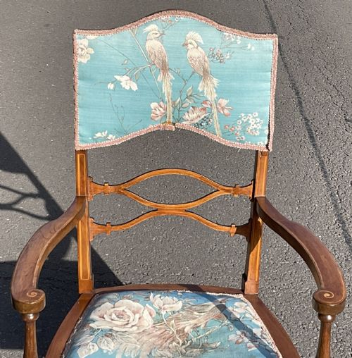 EDWARDIAN INLAID MAHOGANY SALON ARMCHAIR - ADDITIONAL PHOTO 1