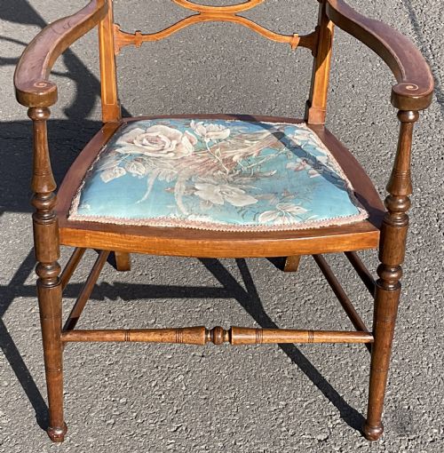 EDWARDIAN INLAID MAHOGANY SALON ARMCHAIR - ADDITIONAL PHOTO 2