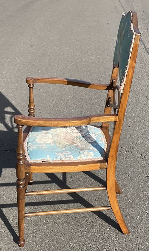 EDWARDIAN INLAID MAHOGANY SALON ARMCHAIR - ADDITIONAL PHOTO 4