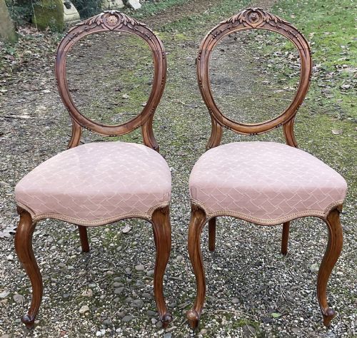 PAIR VICTORIAN CARVED WALNUT DINING CHAIRS - ADDITIONAL PHOTO 2