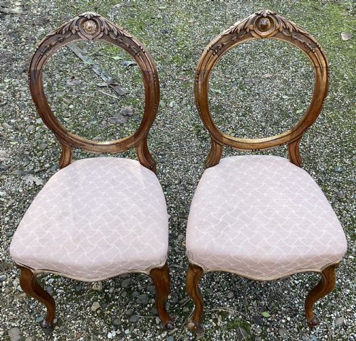 PAIR VICTORIAN CARVED WALNUT DINING CHAIRS - ADDITIONAL PHOTO 4