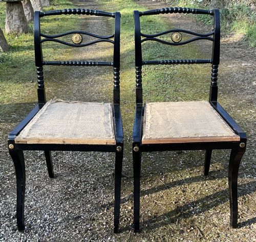 Pair Regency Ebonized Dining Chairs