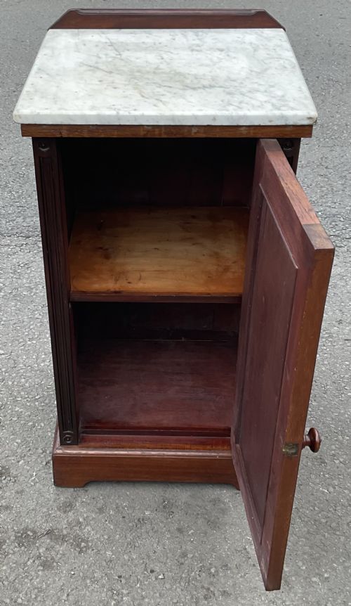 EDWARDIAN MARBLE TOP WALNUT BEDSIDE CABINET - ADDITIONAL PHOTO 8