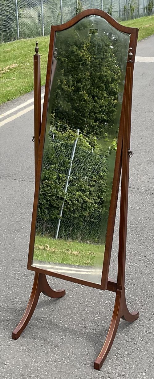 Edwardian Inlaid Mahogany Cheval Dressing Mirror