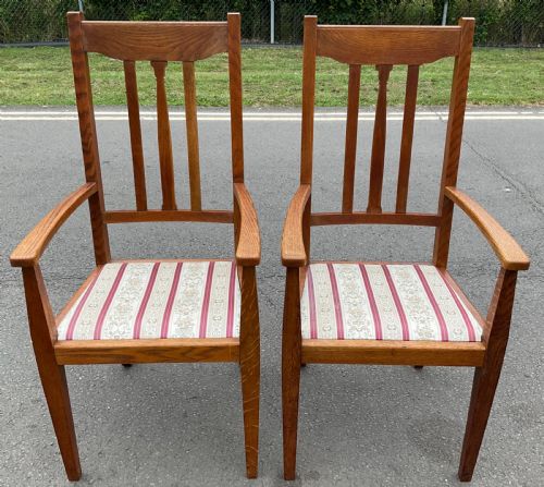 PAIR EDWARDIAN OAK HIGHBACK ARMCHAIRS - ADDITIONAL PHOTO 1