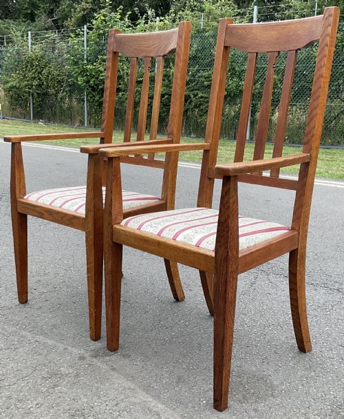 PAIR EDWARDIAN OAK HIGHBACK ARMCHAIRS - ADDITIONAL PHOTO 2