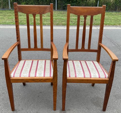 PAIR EDWARDIAN OAK HIGHBACK ARMCHAIRS - ADDITIONAL PHOTO 3