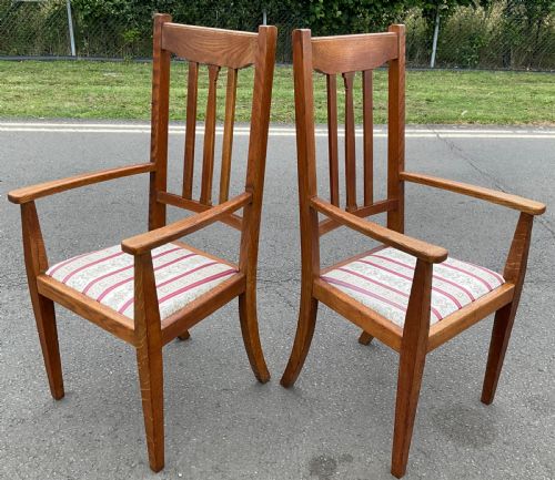 PAIR EDWARDIAN OAK HIGHBACK ARMCHAIRS - ADDITIONAL PHOTO 4