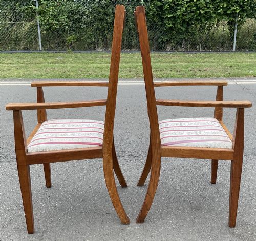 PAIR EDWARDIAN OAK HIGHBACK ARMCHAIRS - ADDITIONAL PHOTO 5