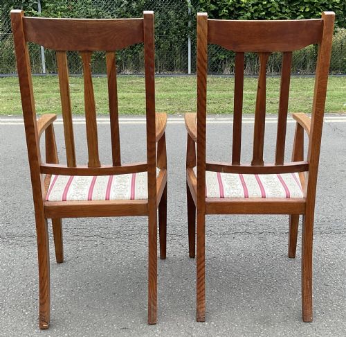 PAIR EDWARDIAN OAK HIGHBACK ARMCHAIRS - ADDITIONAL PHOTO 6