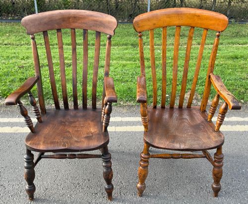 TWO WINDSOR COUNTRY ELM KITCHEN ARMCHAIRS - ADDITIONAL PHOTO 5