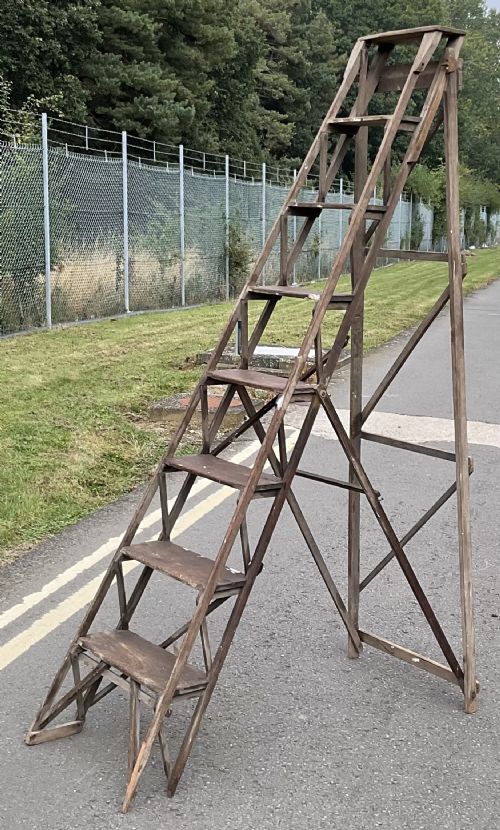 EDWARDIAN TALL WOODEN LOFT LADDER - ADDITIONAL PHOTO 1