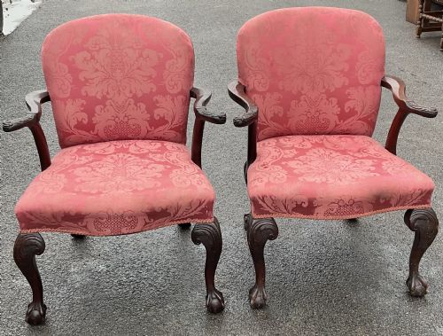 PAIR GEORGIAN STYLE UPHOLSTERED LIBRARY ARMCHAIRS - ADDITIONAL PHOTO 1