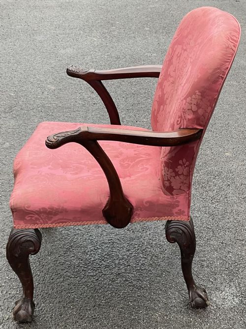 PAIR GEORGIAN STYLE UPHOLSTERED LIBRARY ARMCHAIRS - ADDITIONAL PHOTO 4