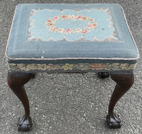 CHIPPENDALE STYLE MAHOGANY UPHOLSTERED STOOL - ADDITIONAL PHOTO 1