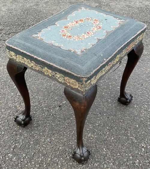 CHIPPENDALE STYLE MAHOGANY UPHOLSTERED STOOL - ADDITIONAL PHOTO 2