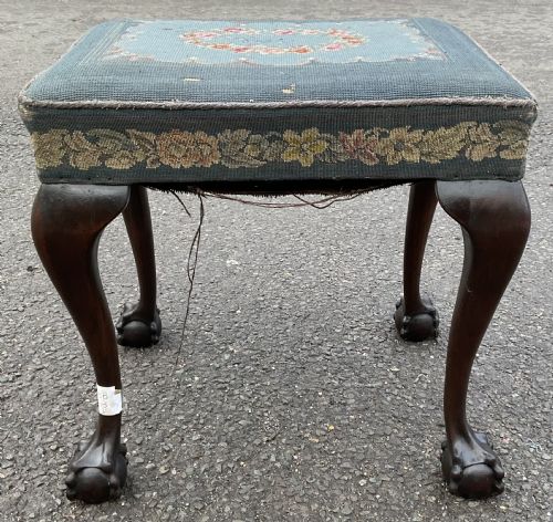 CHIPPENDALE STYLE MAHOGANY UPHOLSTERED STOOL - ADDITIONAL PHOTO 3