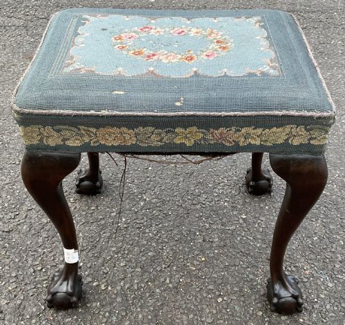 CHIPPENDALE STYLE MAHOGANY UPHOLSTERED STOOL - ADDITIONAL PHOTO 4
