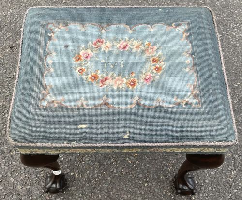 CHIPPENDALE STYLE MAHOGANY UPHOLSTERED STOOL - ADDITIONAL PHOTO 5