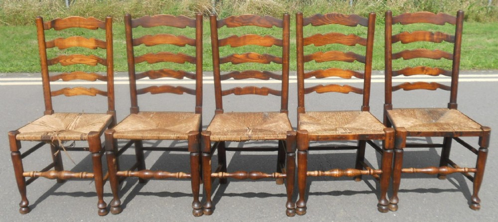 Set of Five Elm Ladderback Dining Chairs 