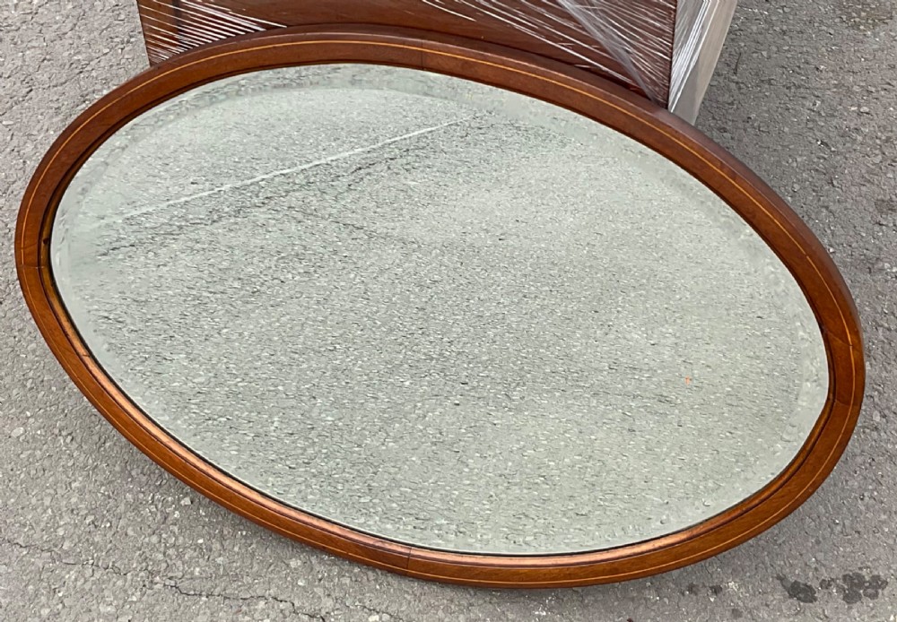 Edwardian Oval Inlaid Mahogany Wall Mirror View II
