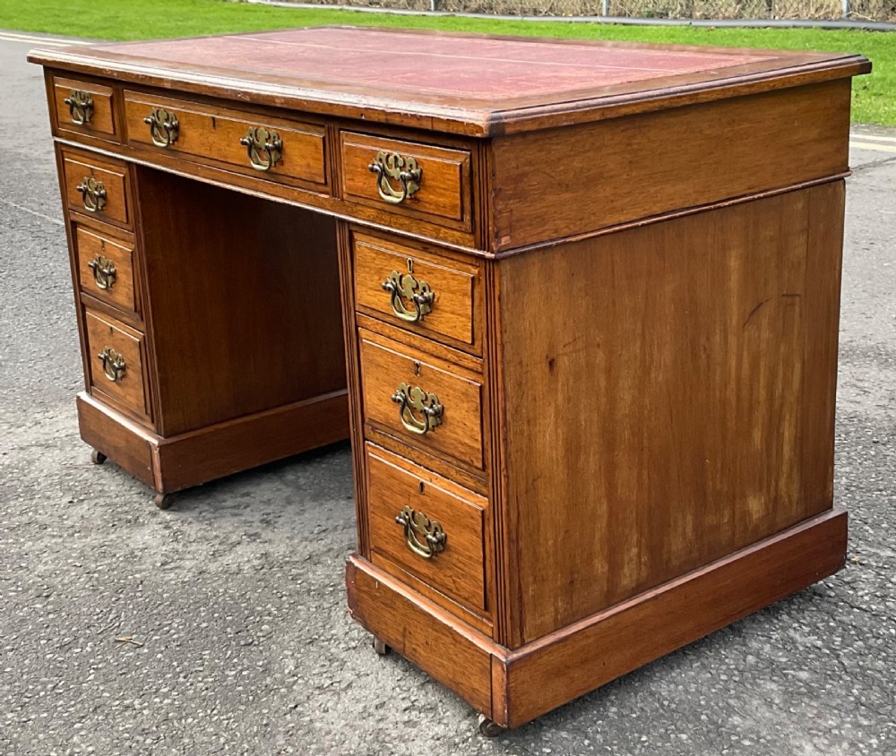 Edwardian Walnut Kneehole Writing Desk View IV