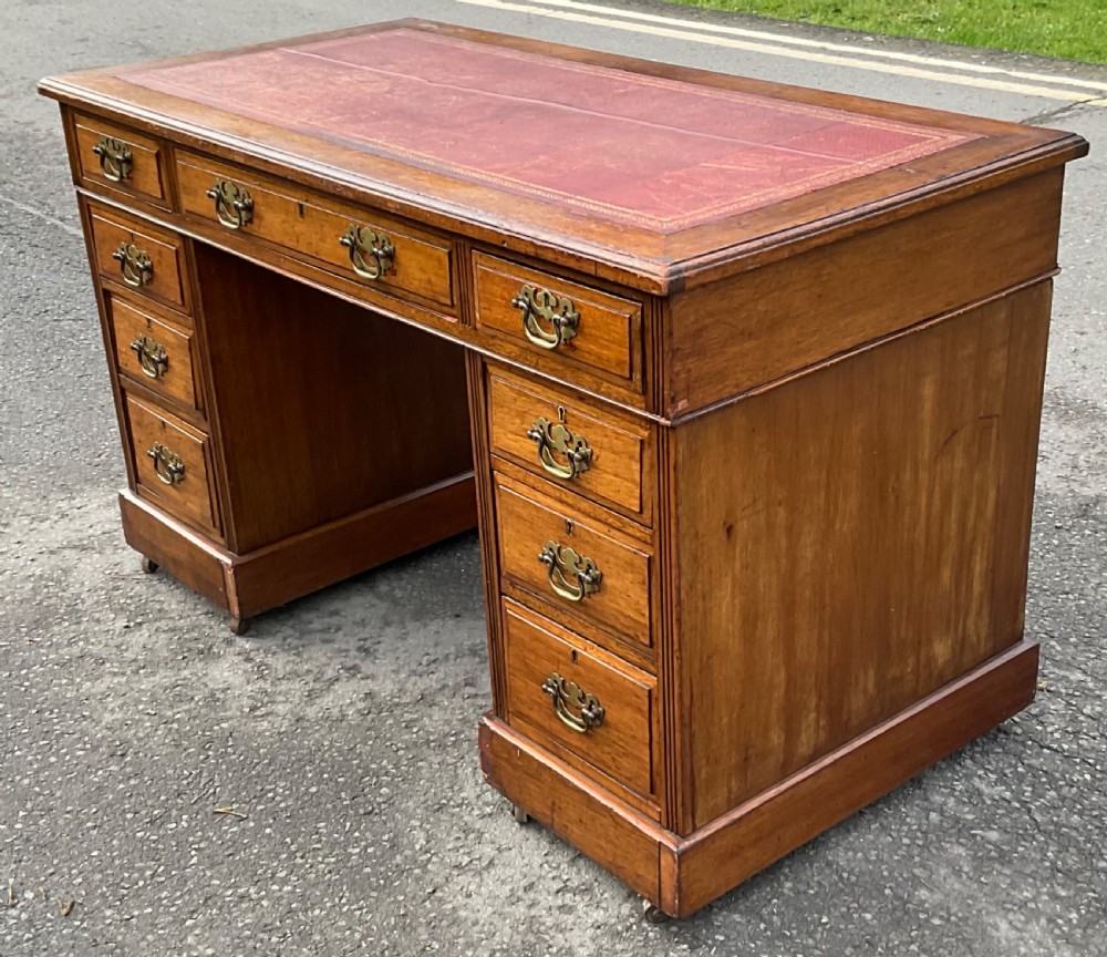 Edwardian Walnut Kneehole Writing Desk View VII