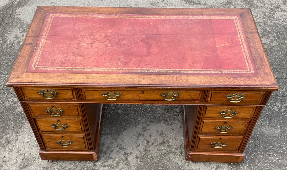 Edwardian Walnut Kneehole Writing Desk View X
