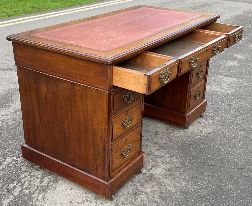 Edwardian Walnut Kneehole Writing Desk View XI