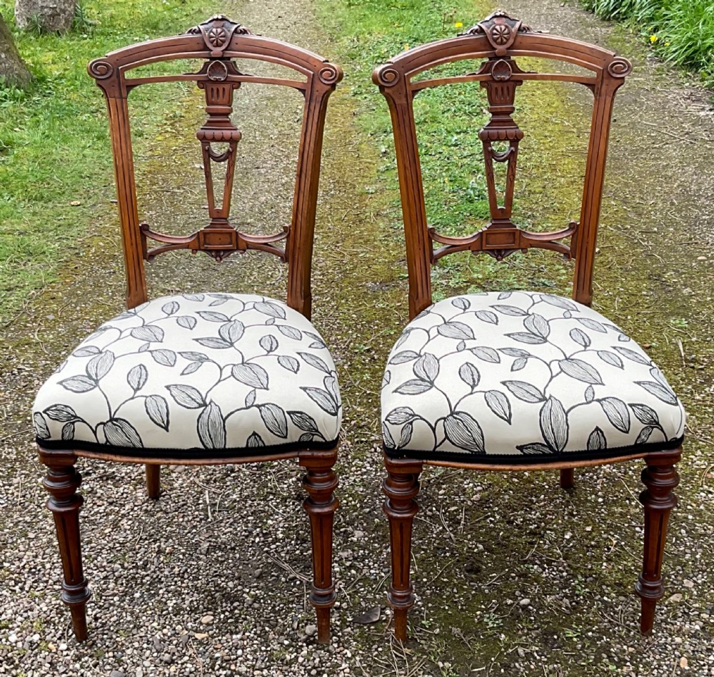 Pair Edwardian Walnut Dining Chairs