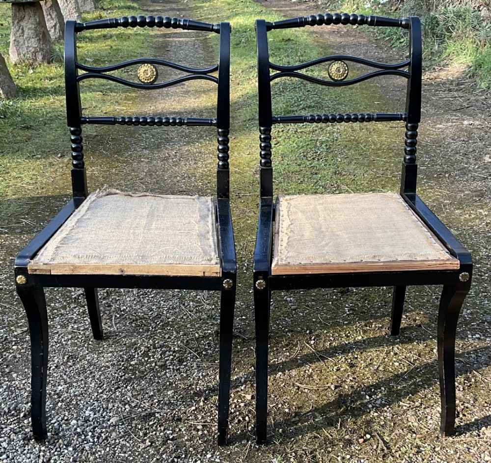Pair Regency Ebonized Dining Chairs