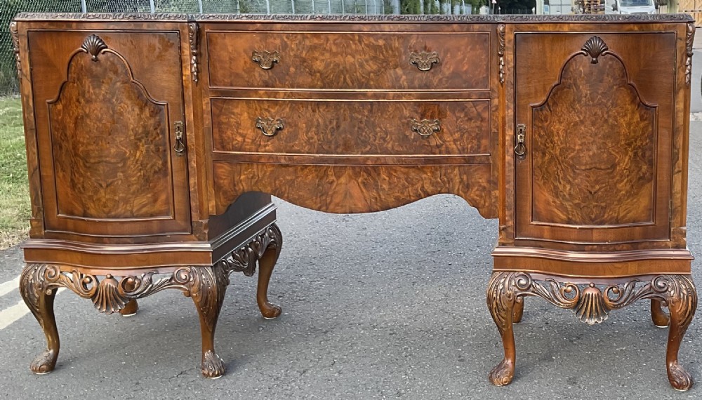 Queen Anne Style Burr Walnut Sideboard 