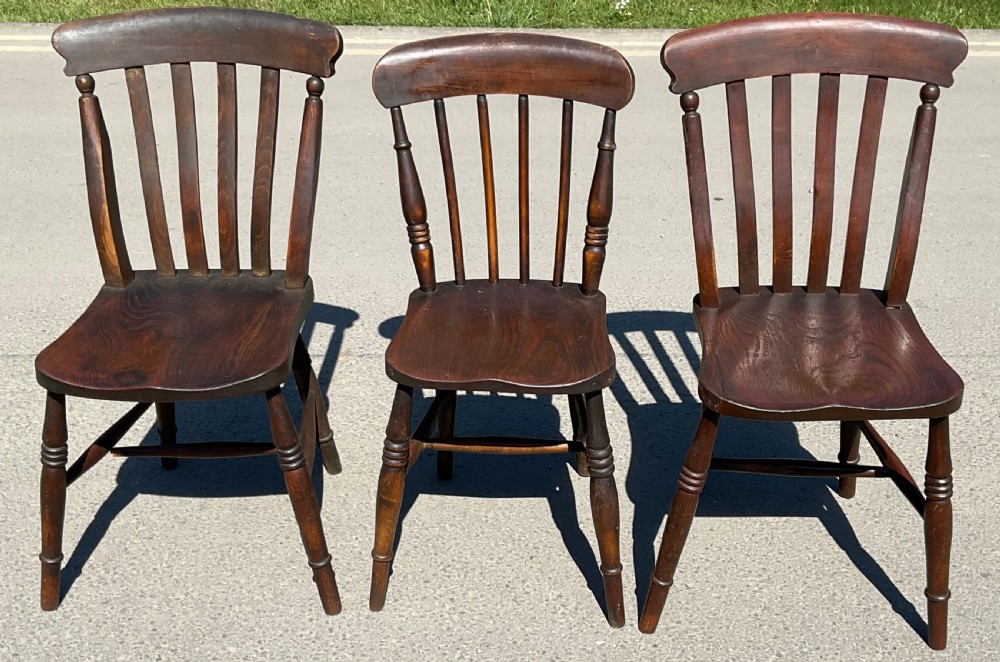 Three Victorian Elm Kitchen Chairs 