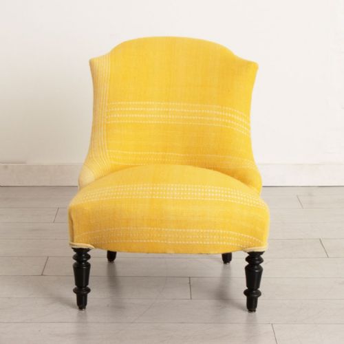 FRENCH 19TH CENTURY SLIPPER CHAIR UPHOLSTERED IN YELLOW VINTAGE CAMEL HAIR TEXTILE - ADDITIONAL PHOTO 1