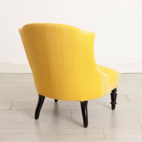 FRENCH 19TH CENTURY SLIPPER CHAIR UPHOLSTERED IN YELLOW VINTAGE CAMEL HAIR TEXTILE - ADDITIONAL PHOTO 2