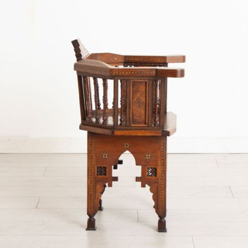 ANTIQUE MIDDLE EASTERN CHAIR WITH EXTENSIVE GEOMETRIC INLAY FRETWORK C1900 - ADDITIONAL PHOTO 1