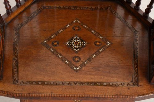 ANTIQUE MIDDLE EASTERN CHAIR WITH EXTENSIVE GEOMETRIC INLAY FRETWORK C1900 - ADDITIONAL PHOTO 5