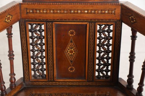 ANTIQUE MIDDLE EASTERN CHAIR WITH EXTENSIVE GEOMETRIC INLAY FRETWORK C1900 - ADDITIONAL PHOTO 6