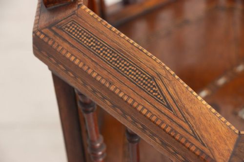 ANTIQUE MIDDLE EASTERN CHAIR WITH EXTENSIVE GEOMETRIC INLAY FRETWORK C1900 - ADDITIONAL PHOTO 7