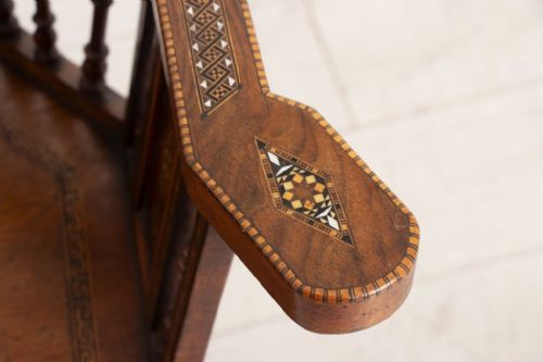 ANTIQUE MIDDLE EASTERN CHAIR WITH EXTENSIVE GEOMETRIC INLAY FRETWORK C1900 - ADDITIONAL PHOTO 8