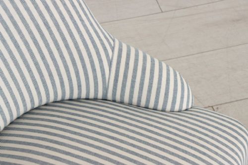 PAIR OF 19TH CENTURY SLIPPER TUB CHAIRS IN BLUE WHITE TICKING - ADDITIONAL PHOTO 3