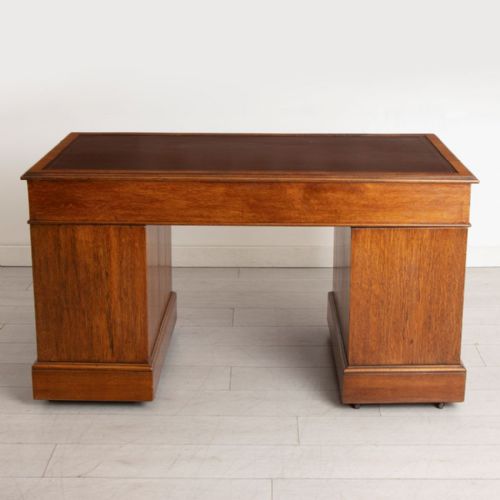 victorian oak walnut pedestal desk with new black hide leather top c1870 - CATEGORY: ANTIQUE DESKS - DATED VICTORIAN