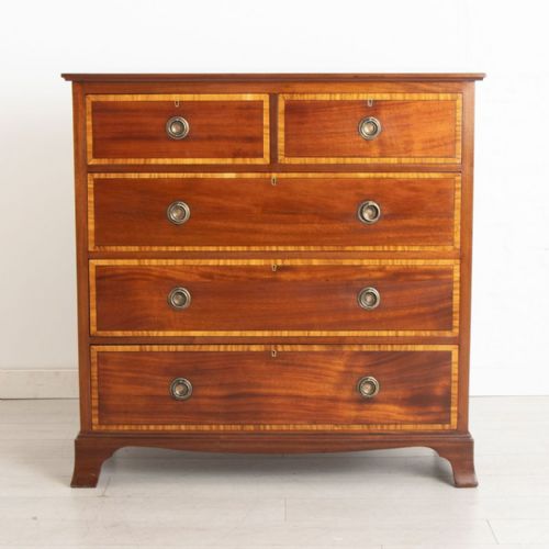 EDWARDIAN MAHOGANY CHEST OF DRAWERS WITH SATINWOOD CROSSBANDING BRASS RING DROP HANDLES C1900 - ADDITIONAL PHOTO 1